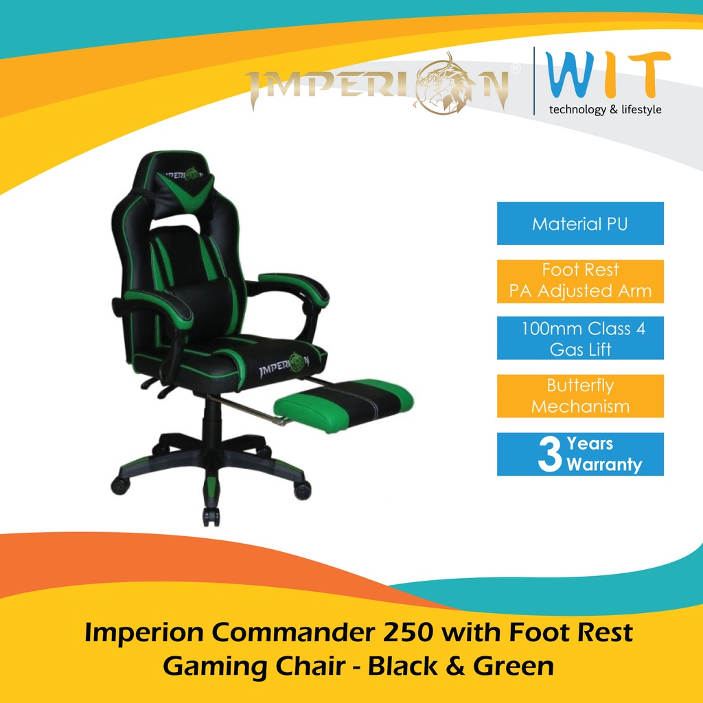 Imperion Commander 250 with Foot Rest Gaming Chair - Black & Red/Blue/Green