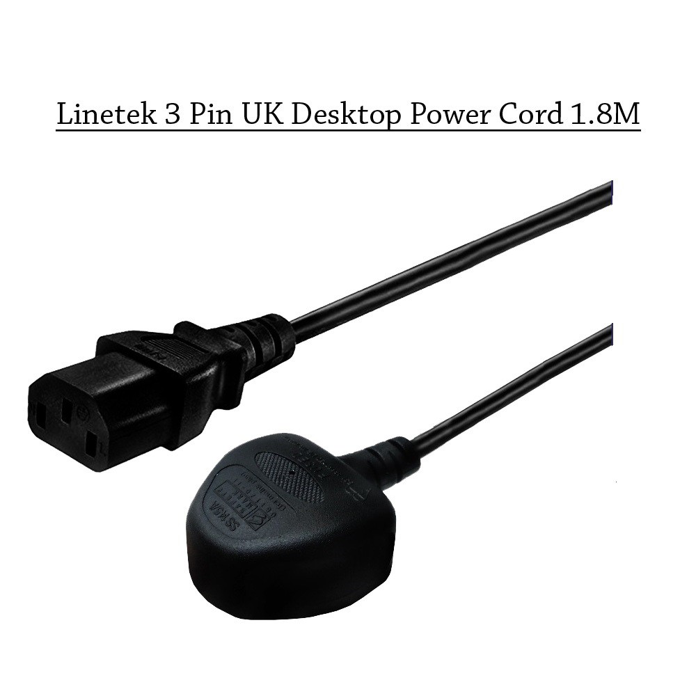 3 Pin UK to IEC C13 Desktop PC Power Cord Cable 1.8M