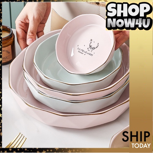 ShopNow Ceramic Japanese Style Cute Premium Luxury Pink Gold Deer Set