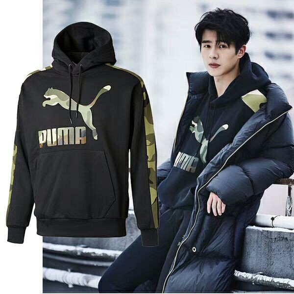 puma taped hoodie in black