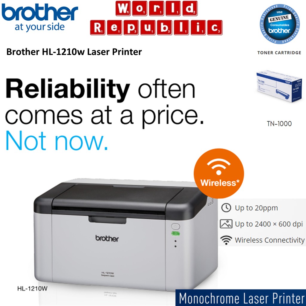 Brother HL-1210W Laser Wireless Printer - Print/Wifi - Wireless Monochrome Laser Printer - TN-1000 DR-1000 TN1000 DR1000