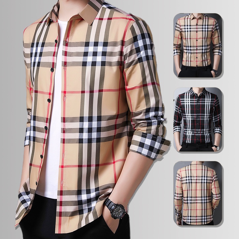 READY STOCK Men's Long-sleeved Plaid Shirt Casual Office Business Kemeja  Lelaki | Shopee Malaysia