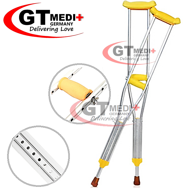 GT MEDIT GERMANY Adjustable Height Ultra Lightweight Quad Cane Underarm Crutch Walking Aid Mobility Walker Stick Tongkat