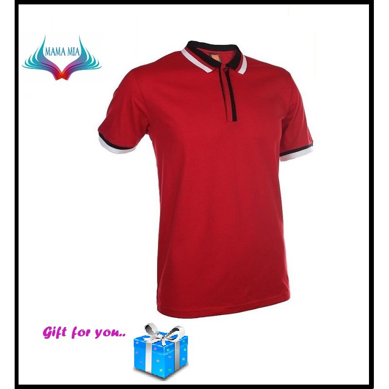 Baju  Kolar Polo  Shirt OREN  SPORT SJ04 Red Shopee 