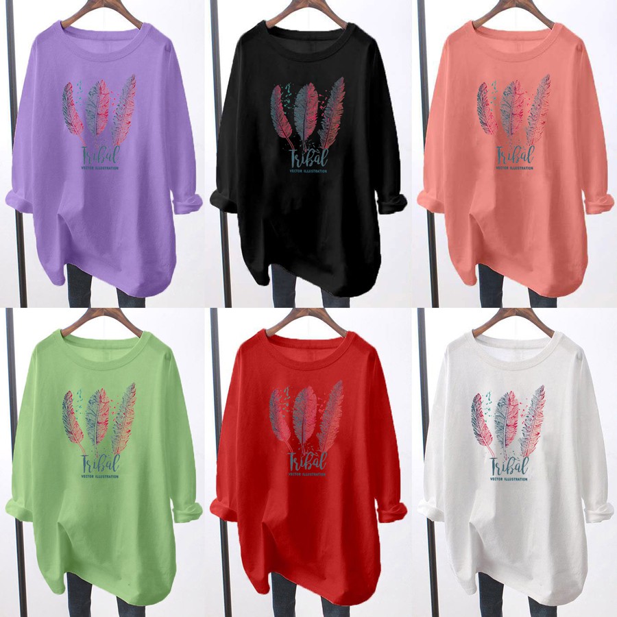 M-5XL Baju T-Shirt Lengan Panjang Women Plus Size Tshirt Long Sleeve