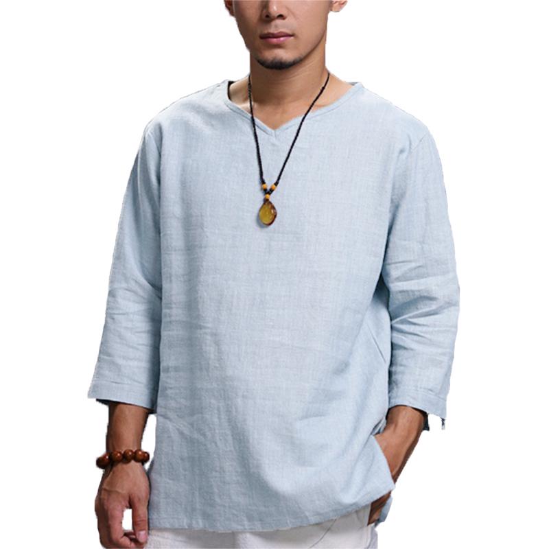 Men Long Sleeve Causal V Neck Baggy Shirt | Shopee Malaysia