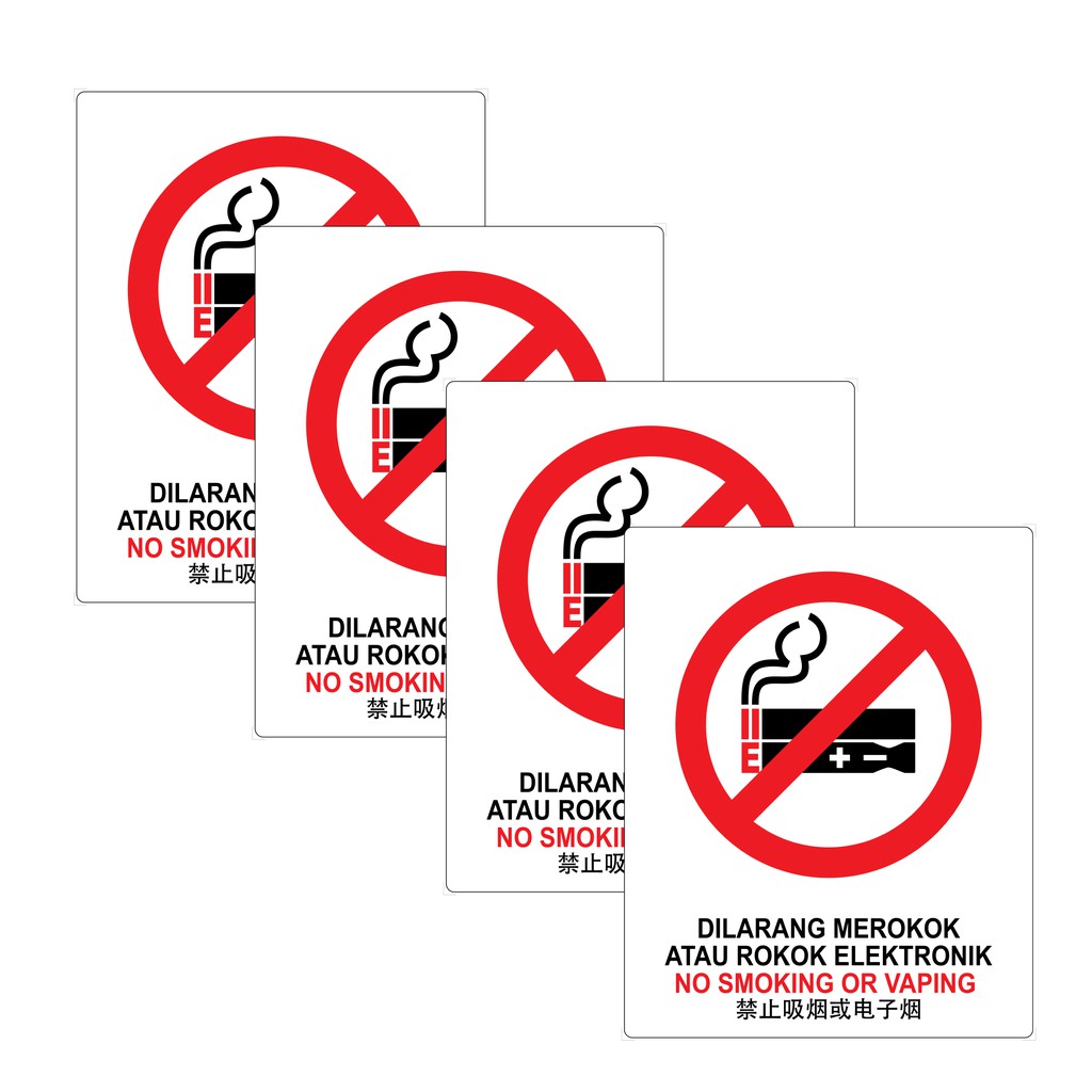 DILARANG MEROKOK ATAU ROKOK ELEKTRONIK / NO SMOKING OR VAPING SIGN / 禁止吸烟或电子烟 SIGN STICKER 4'S 40X50CM. WE ACCE