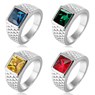 4 Colors Square Gemstone Crystal Men's Silver Stainless Steel Fashion Jewelry Rings Cincin