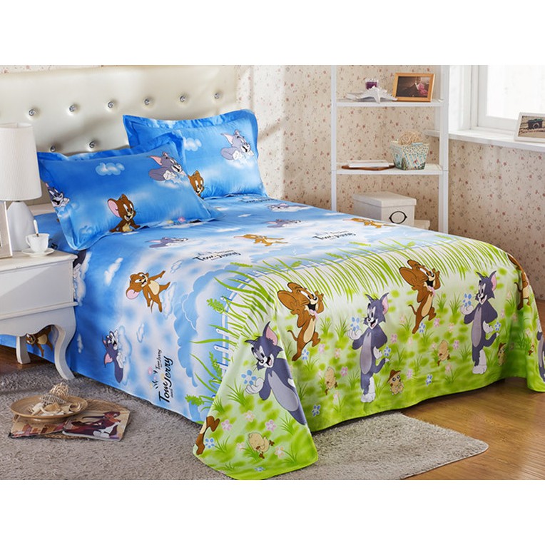 Swyivy Single Size 120x230cm Pure Cotton Tom And Jerry Bed Sheets