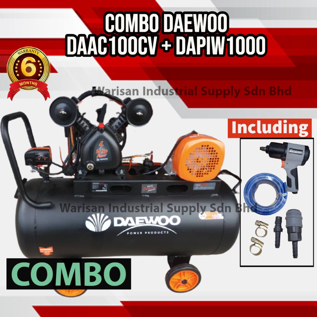 DAEWOO 2HP 100Litre 8Bar/115psi Belting Type Air Compressor DAAC100CV