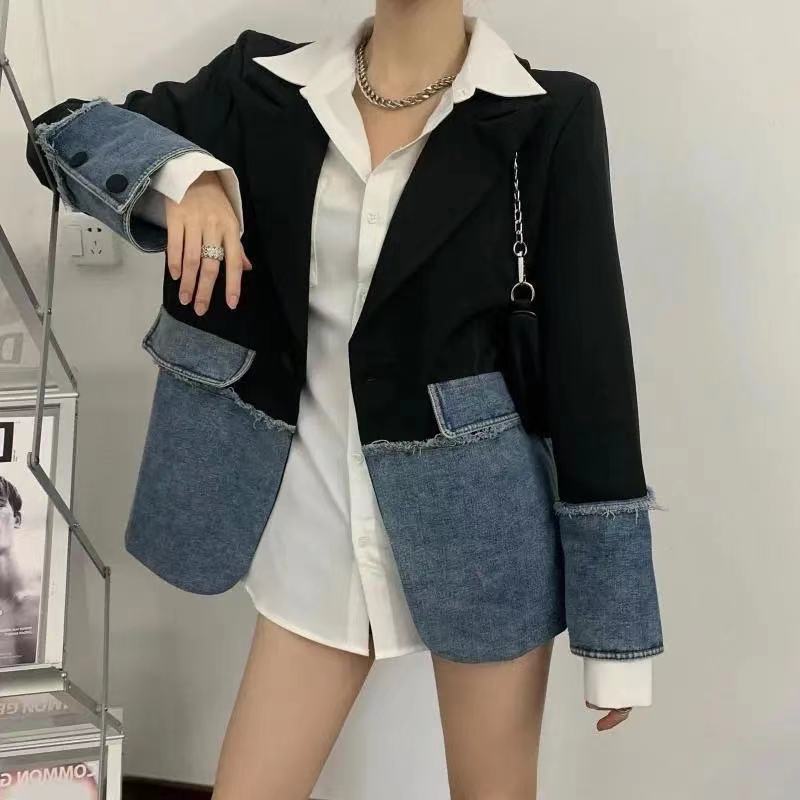 Autumn Korean Fashion Women Long Sleeve Loose Coats Denim Jean Jacket Retro Blazer