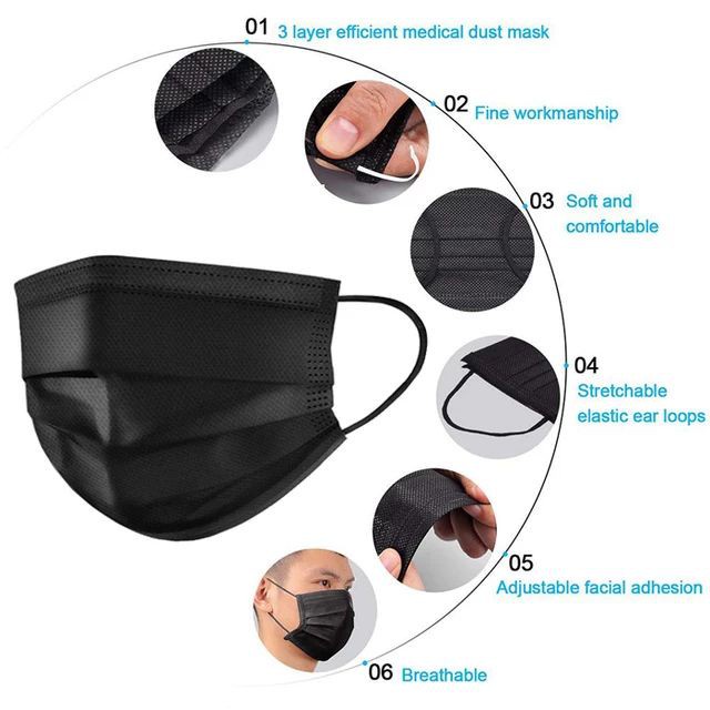 SP 63 50pcs Full Black colour 3ply Face mask Non Medical Disposable ...