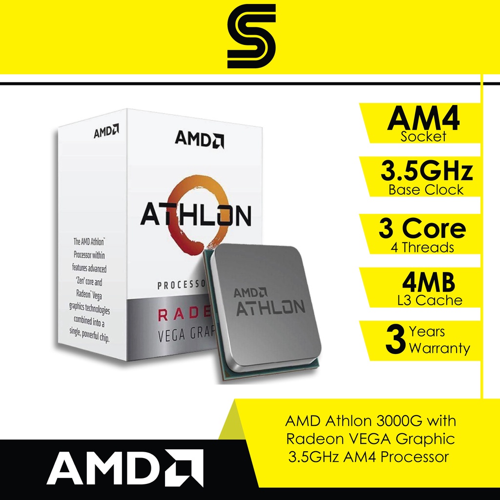 AMD Athlon 3000G 3.5GHz AM4 Processor with Radeon VEGA Graphic | Shopee ...