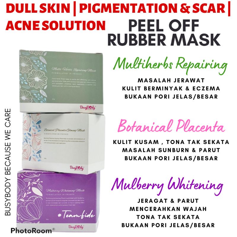 With Free Gift Busybody Peel Off Mask Rubber Mask Whitening Anti Acne Dull Skin Open Pores Pori Besar Sunburn Masker