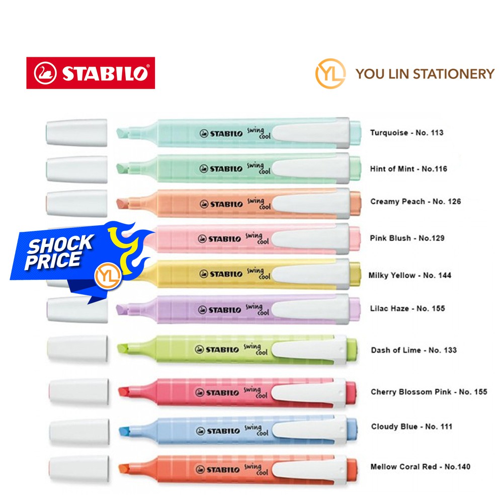 Stabilo Swing Cool Pastel Colour Highlighter/Highlight Pen Shopee