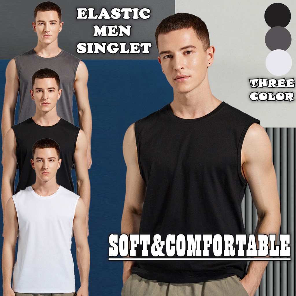 【Ready stock】 Men SPORTS FITNESS VEST Singlet Casual Plain Tank Top Undershirt Sleeveless Inner Slim Gym Casual
