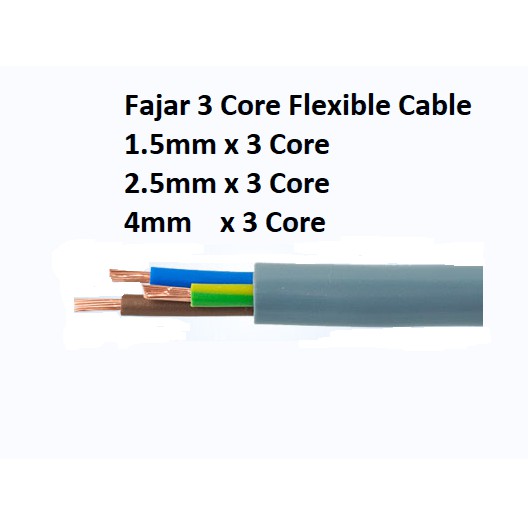 Fajar1 0mm 1 5mm 2 5mm 4mm 3 Core Flexible Cable Per Meter 100 Pure Copper Fajar1 5mm Fajar 2 5mm Fajar 4mm Shopee Malaysia