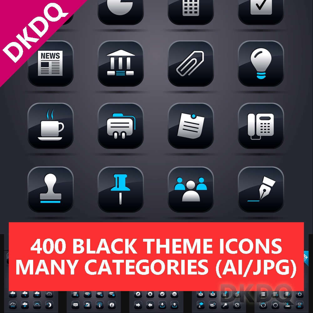 400 Black Theme Icons Multi Category ATHENA0026 AI JPG Graphic Design Elements Vector Modern Icon Set