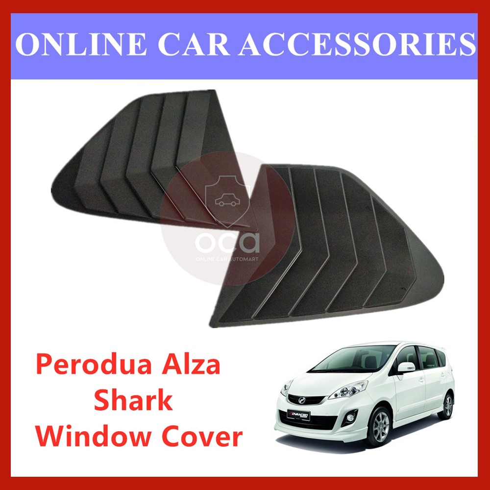 Perodua Alza 2009-2019 Black Rear Side Shark Louver Window Cover Triangle Mirror Protector 