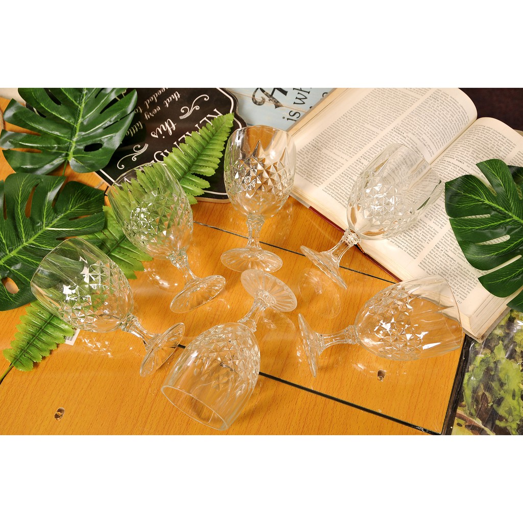 Crystal Glass Goblet 10oz Set of 6 Pcs Beverage Glassware Tableware Drinking Glass Goblet Z3210 高脚水晶杯 READY STOCK