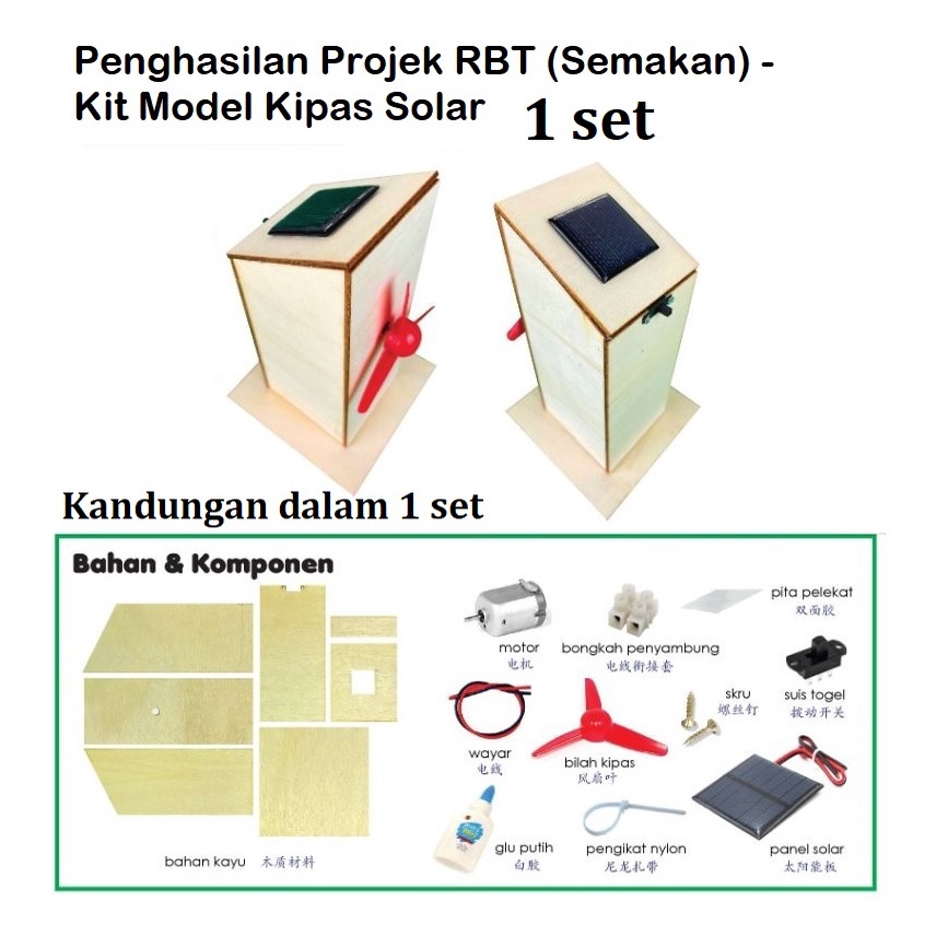 Kit Model Kipas Solar RBT Tahun 5  (bahan Kayu Potong Siap dan