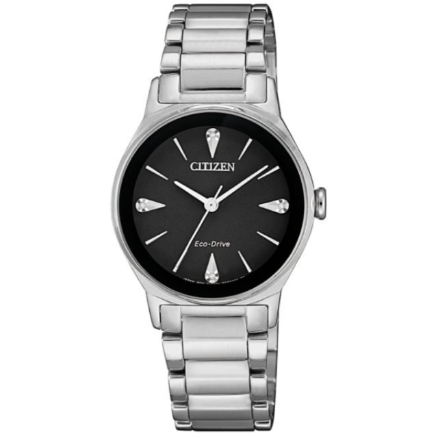 CITIZEN Axiom Eco-Drive Diamond Accented Black Dial Stainless Steel ...