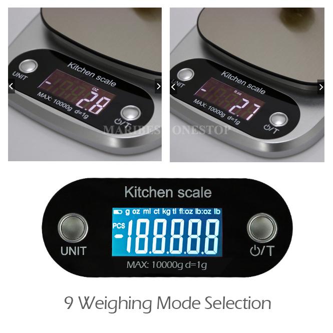 10kg / 1g Precision Kitchen Scale Weighing Scales Digital Scales LCD Screen Stainless Steel 9