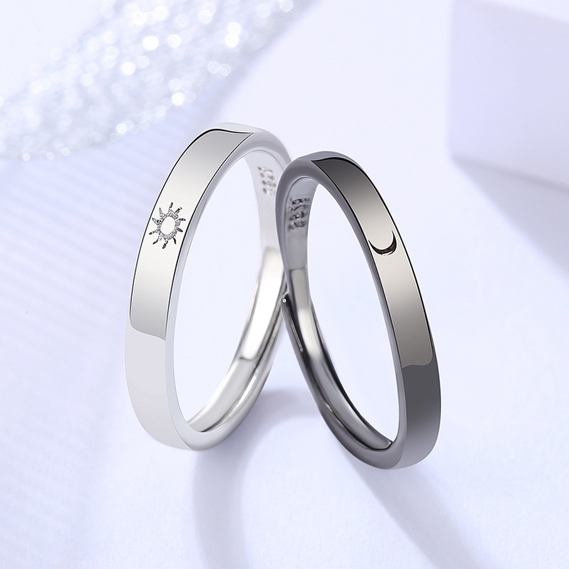 2 Pcs Pair Sun Moon Matching Couple Friendship Lover Open Adjustable Rings Set Minimalist Engagement Wedding Rings