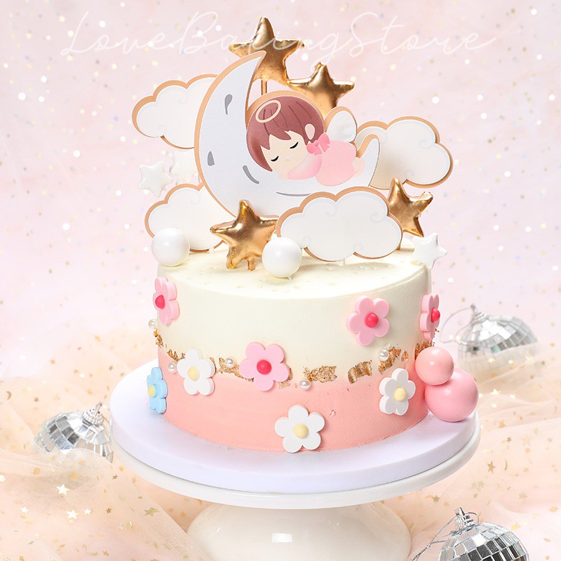 Baby Boy Baby Girl Cute Angel Fullmoon 100days Cake Topper Dessert Baking Party Decorations 宝宝天使宝宝套装满月100天派对生日快乐蛋糕插牌