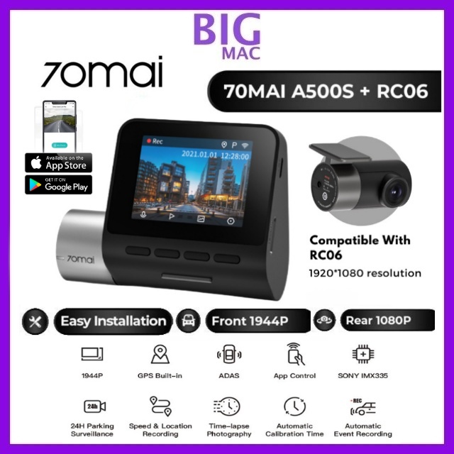 70mai A500s Dashcam PRO Plus+ Car Recorder 1944P Car Camera Rear Cam WiFi App Control GPS Built-in ADAS A500