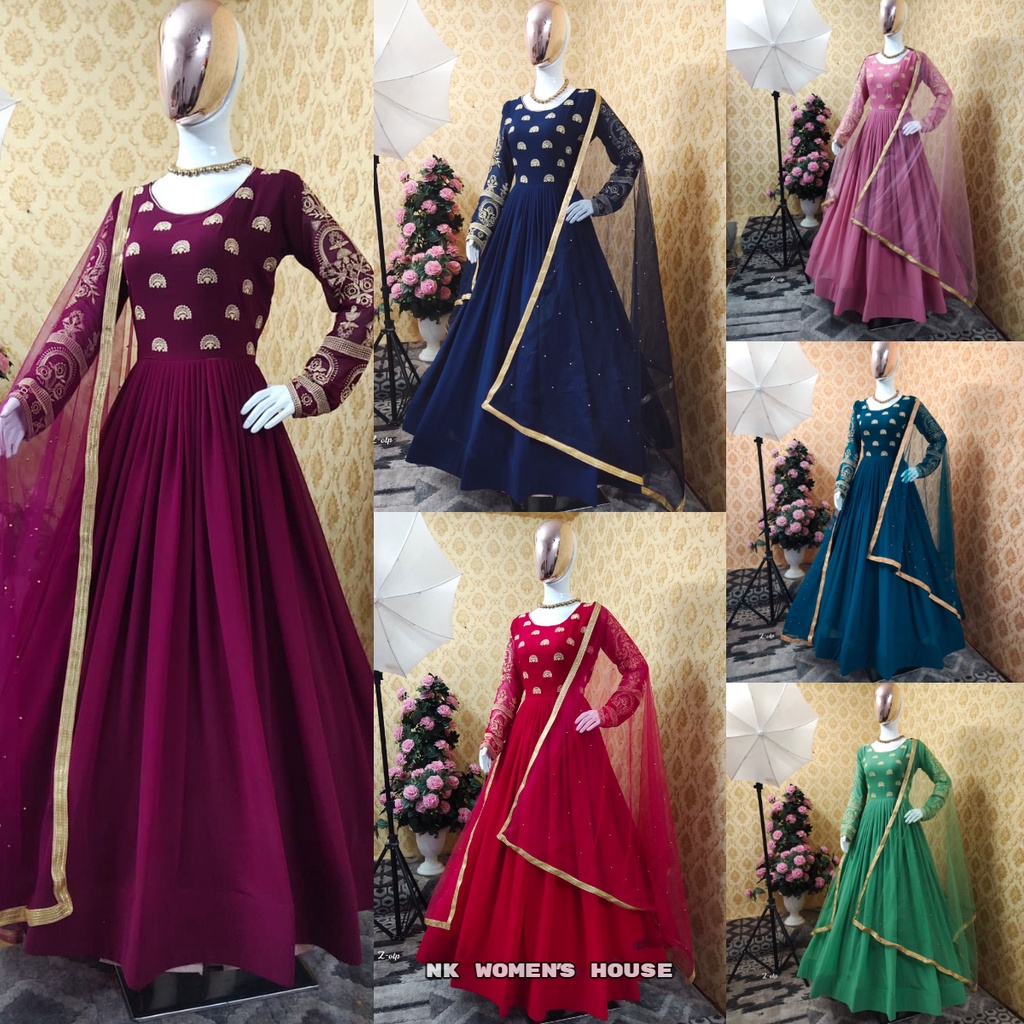 Readymade Heavy Flair Embroidery Anarkali Dress Shopee Malaysia