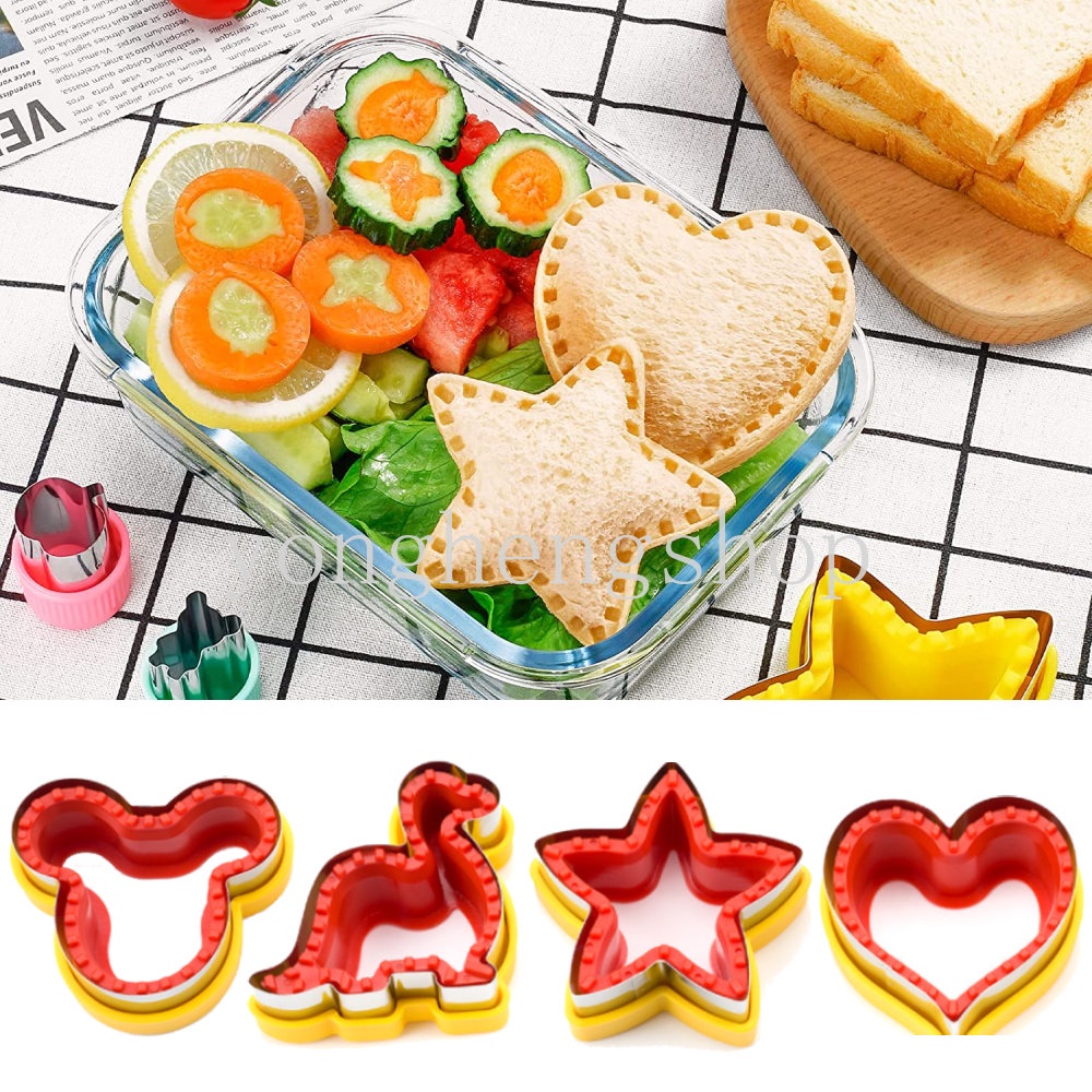 Stainless Steel Sandwich Mold Dinosaur Star Heart Shaped Toast Bread Mould Biscuit Cookie Cutter Kids DIY Bento Maker Tool