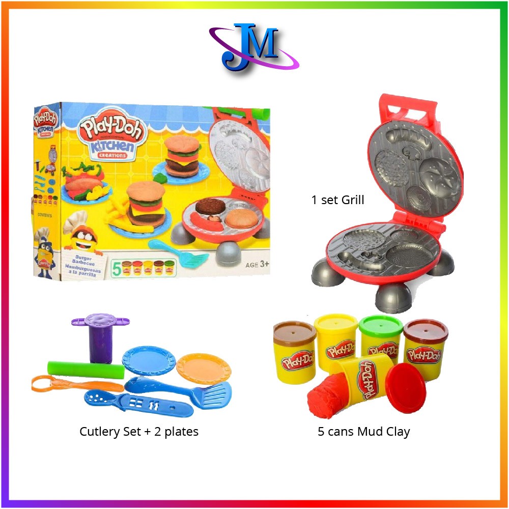 PLAYDOH KITCHEN CREATIONS BURGER BARBECUE KITCHEN COOKING SET DIY PLAY