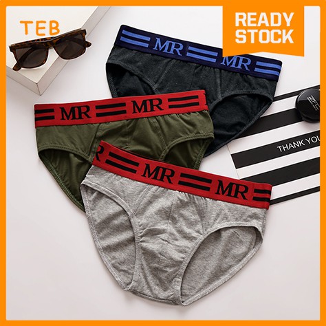 (3PCS | M-2XL) MR Cotton Basic Brief Men Underwear | Seluar Dalam Lelaki Potongan Ringkas