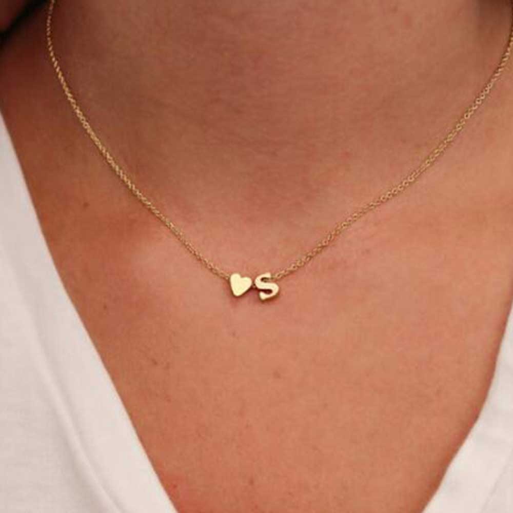 Fashion Tiny Dainty Heart Initial Necklace Personalized Letter gold Necklace Name Jewelry for women accessories girlfriend gift