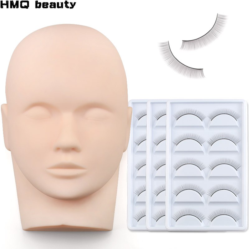 Silicone Mannequin Model Head With Practice False Eyelashes Training Set Eyelash Extension Tool