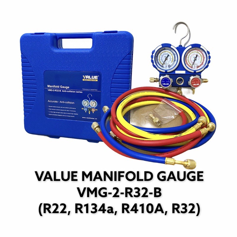 VALUE Manifold Gauge Set (VMG-2-R32-B) R32 R410A R134a R22 Air Cond ...