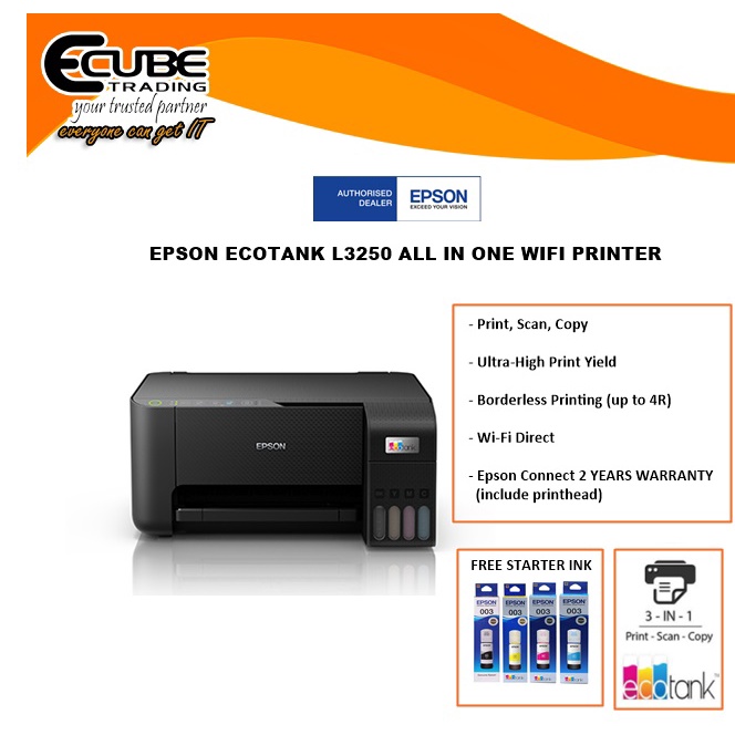 Epson Ecotank L3250l3256 All In One Ink Tank Printer Printscancopywi Fi Direct Shopee Malaysia 3154