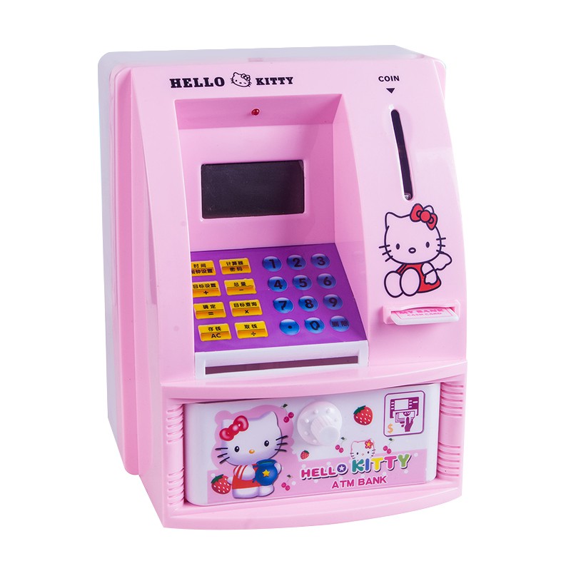 ATM Savings Bank Kids Money Toy Machine Saving Cash Coin Slot Post Bill Pink 