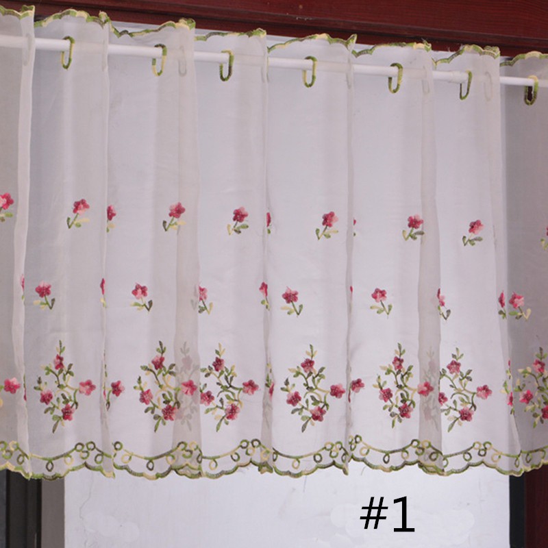 Embroidery Lace Window Tiers Voile Sheer Short Curtain for Bathroom Basement 