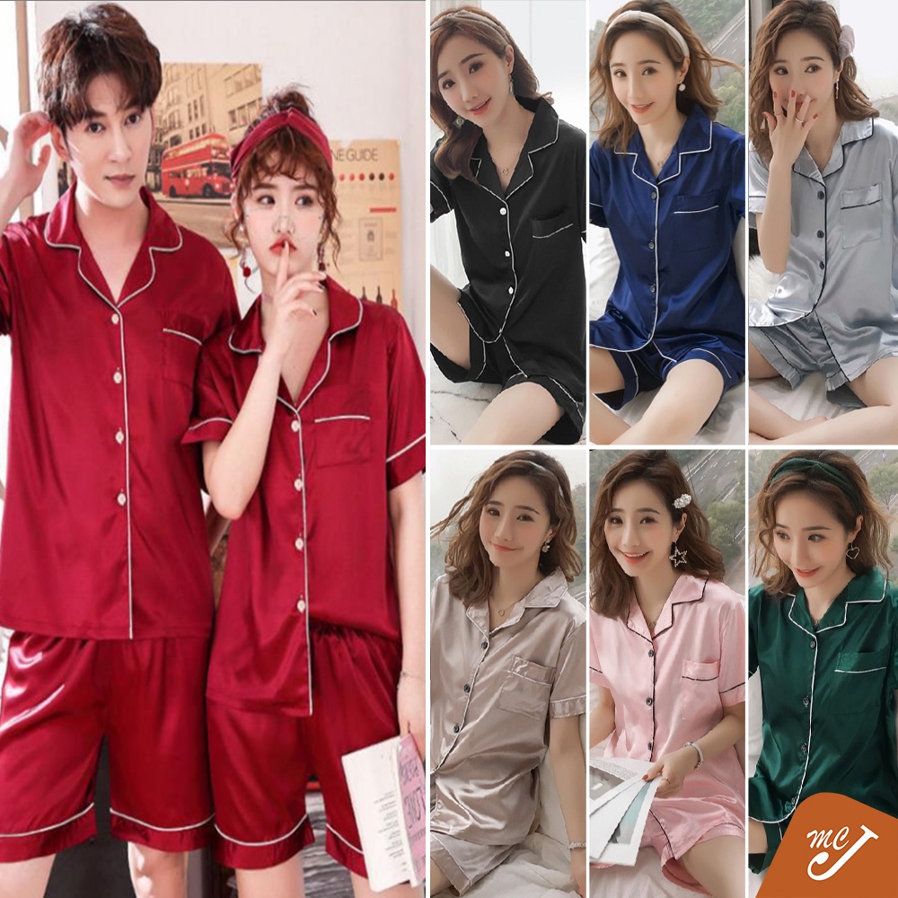 McJoden - MAIDEN Short Sleeve Short Pant Couple Baju Tidur Perempuan Sexy Comfortable Silk Satin Sleepwear