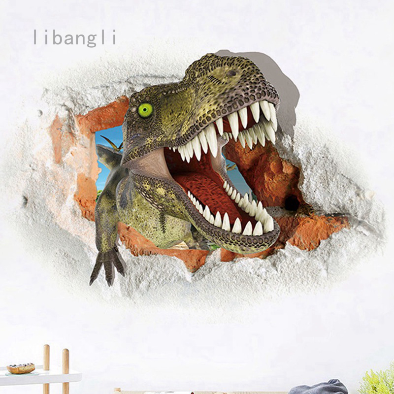 Libangli Dinosaur Wall Stickers For Kids Rooms Bedroom Home Decor 3d Vivid Wall Decals Mural Art Diy Poster Shopee Malaysia