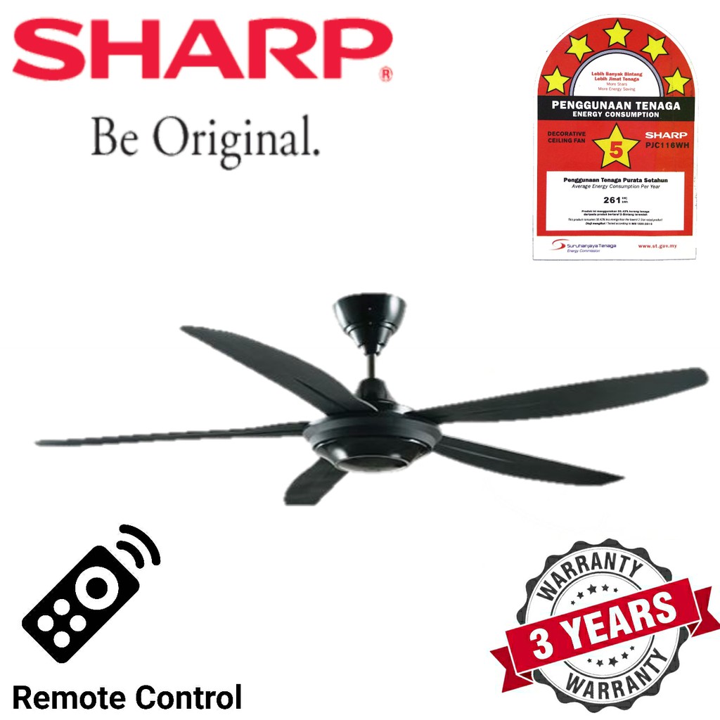 Sharp 56 5 Blades Ceiling Fan With Remote Control Pjc116 Black 3 Speed Pjc166 White 4speed