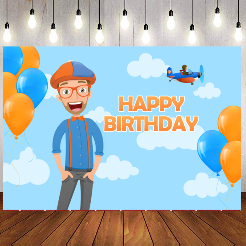 Blippi Backdrop For Photography Baby Shower Kids White Clouds Blue Sky