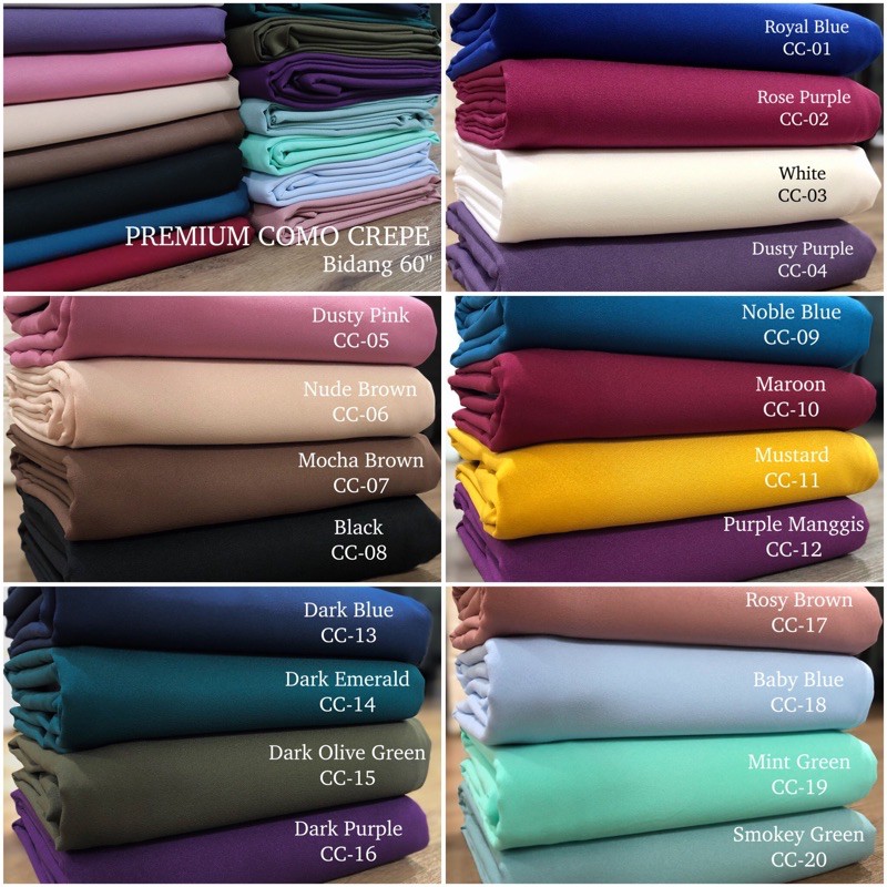  Kain  Pasang  Premium Como Crepe Bidang  60  By Meter Shopee 