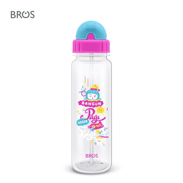 BROS Crystal Straw Bangun Pagi (550ml) | BPA-Free Water Bottle | Custom Name Print Option