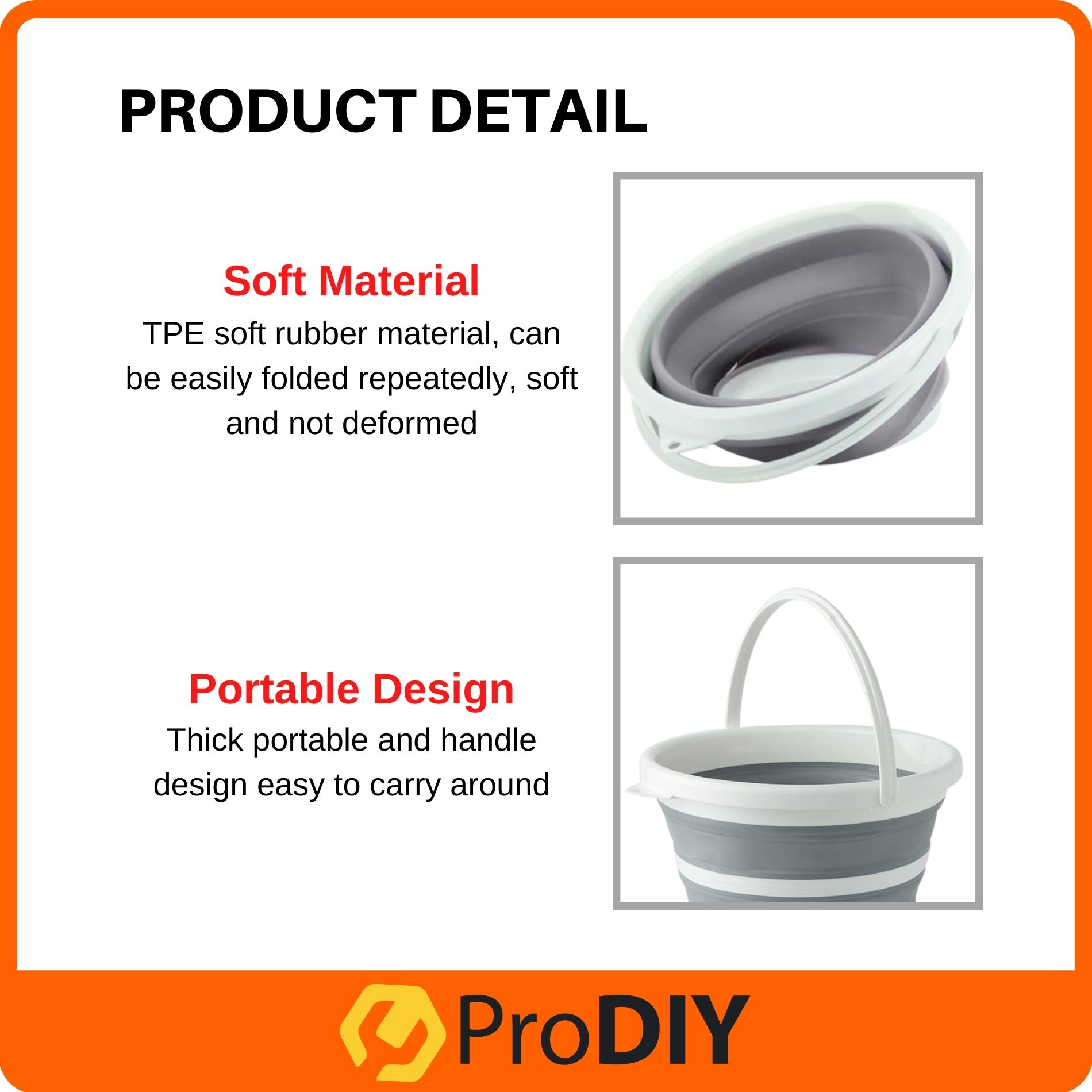 Foldable Pail 10L Portable Folding Collapsible Pail Outdoor Car Wash