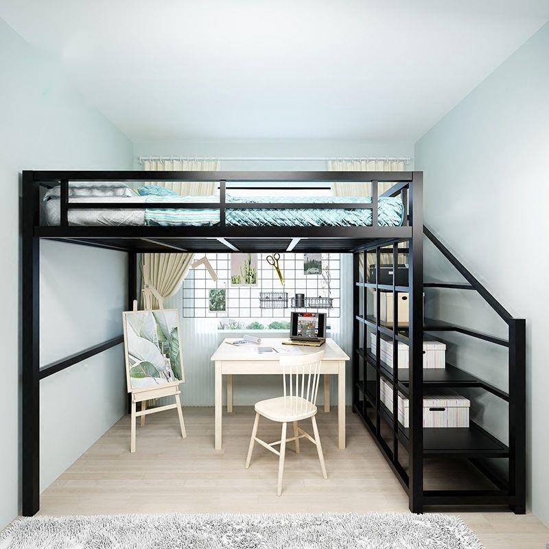 ☇♗Y&U Nordic Wrought Iron Bed Small Apartment Loft Bed Thickened Bunk Bed Loft Extra High Double Bed