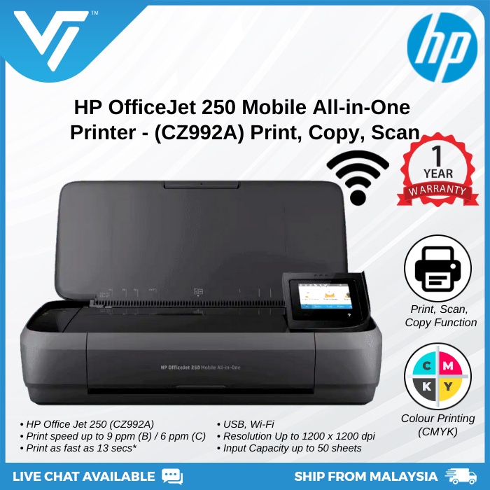 Hp Officejet 250 Mobile All In One Printer Cz992a Print Scan Copy Cmyk Automatic Paper 1149