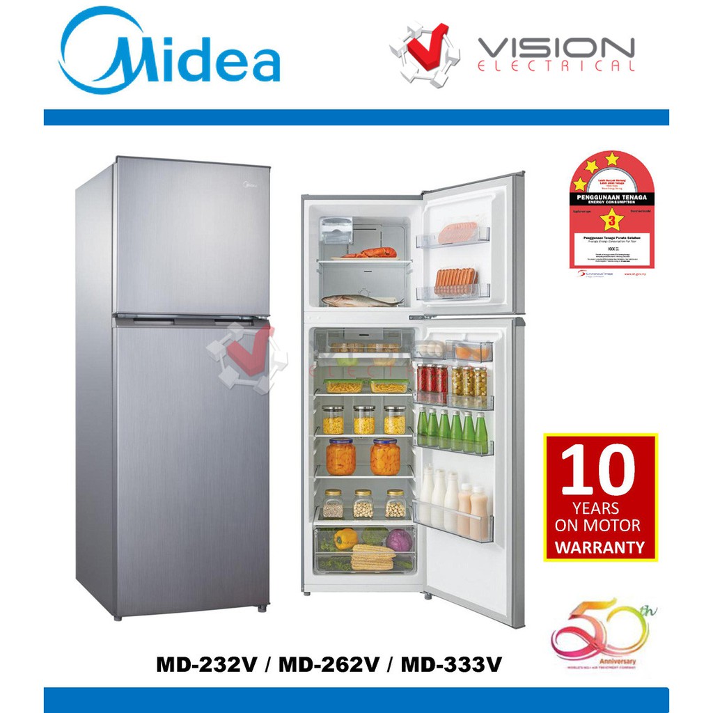 Midea 2 Door Fridge 300l Md 333v 3 Star Rating 10 Years Motor Warranty